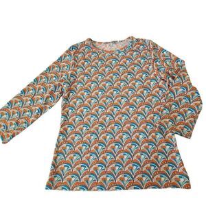 Barbara Gerwit Womens Blue Coral Print 3/4 Sleeve Top Large